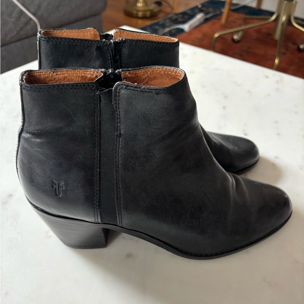 Frye black heeled booties